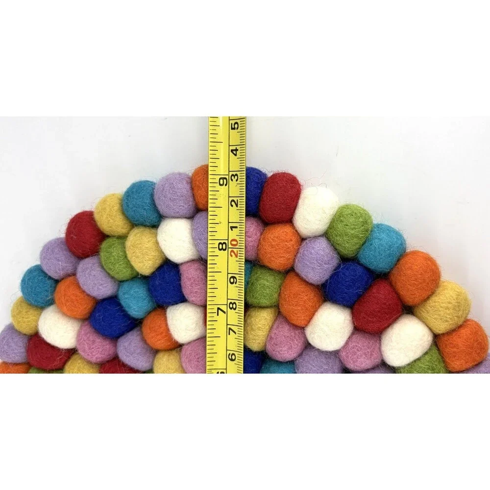Handmade wool Felt Ball bright multicolor, round mat, coaster, hot pad - 9
